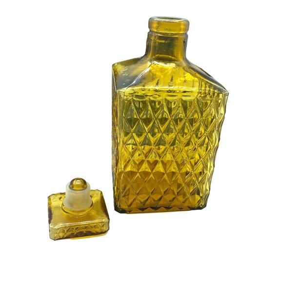 Vintage Mid=Century Amber Diamond cut Decanter and Glasses Dark Wood‎ Caddy - Picture 5 of 8